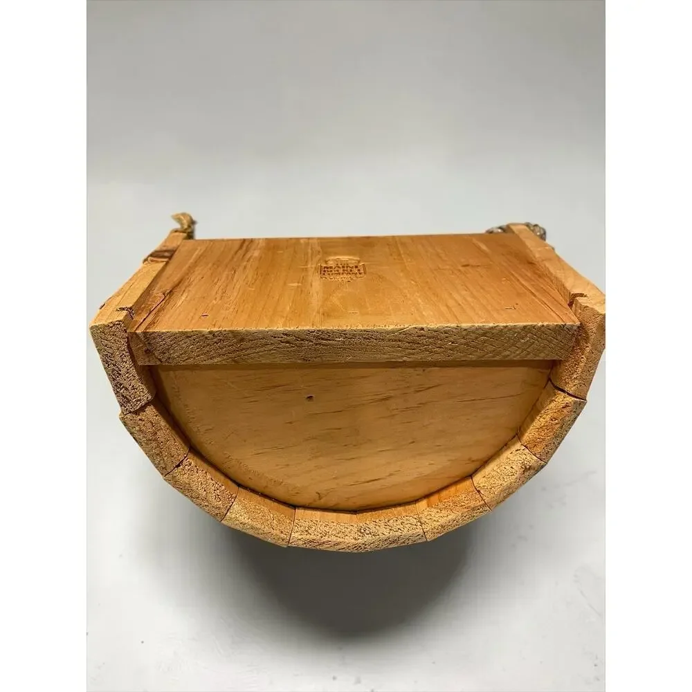Vintage Maine Half Bucket Co Pine Wood Retriever Dog Basket Planter USA w Tag